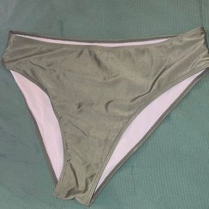 High-waisted, olive green bikini bottoms